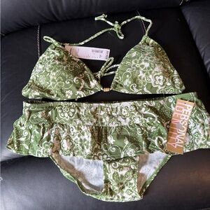 Personal Identity (Sears) Green & White Floral Bikini Set Juniors XL NWT